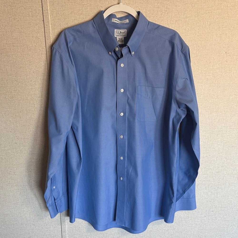 L.L. Bean Men 16.5 35 Blue Wrinkle Resistant Oxford Button Down Shirt Business